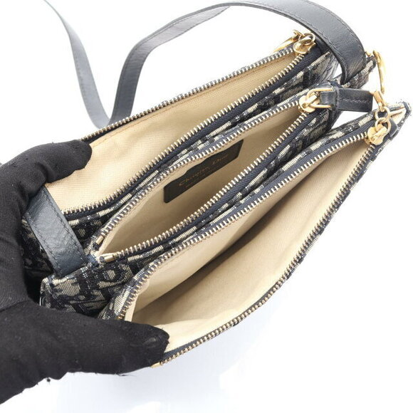 Dior Saddle Oblique Shoulder Bag Leather Gray Navy Blue - Picture 3 of 9